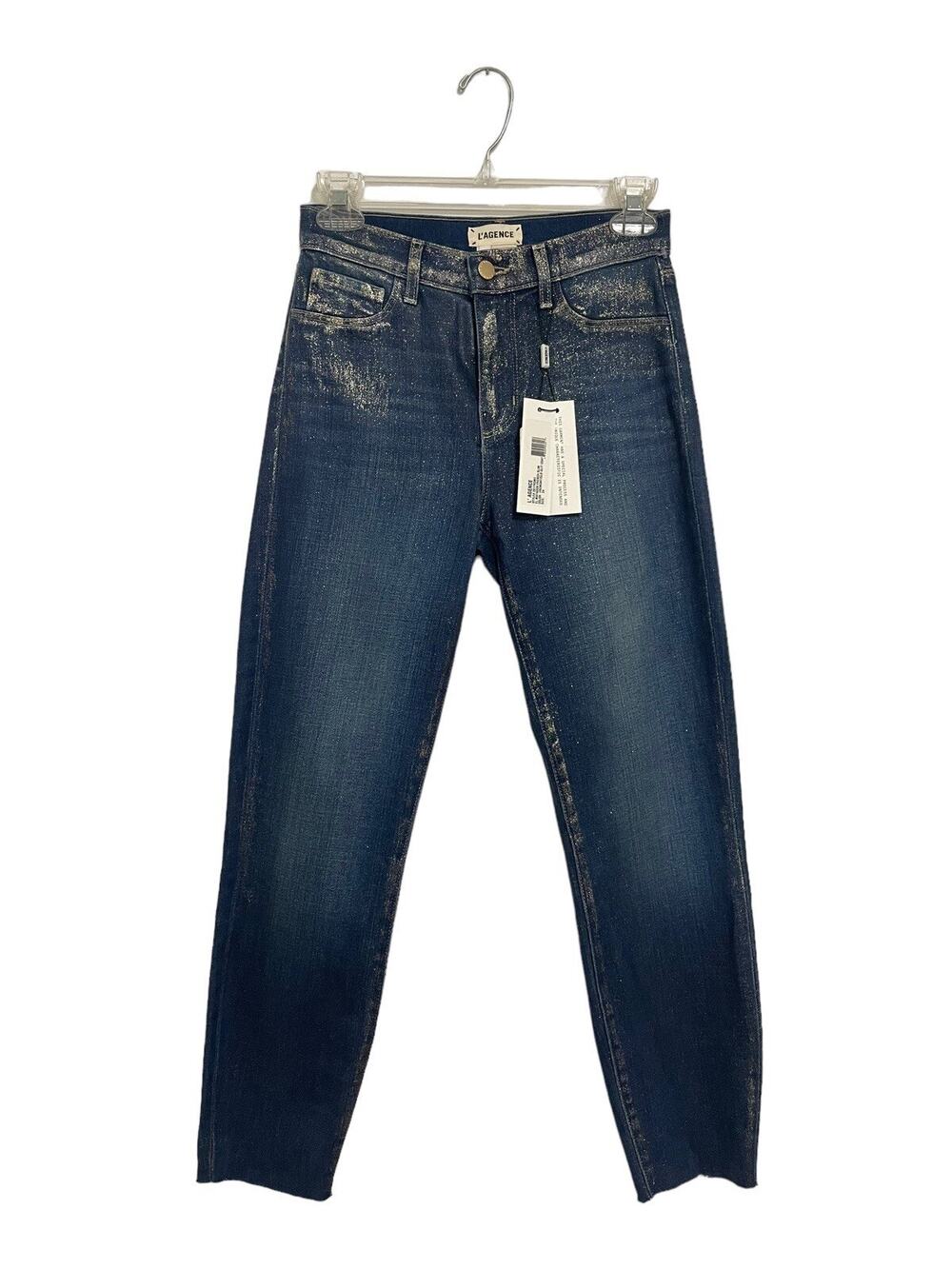 NWT L'AGENCE El Matador French Slim Fit Fremont Glitter Coated Jeans Size 24